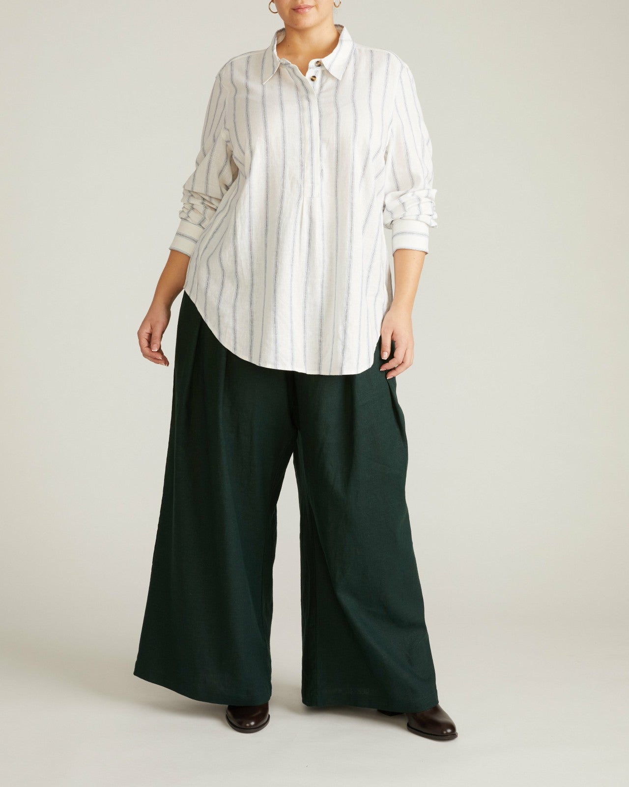 Universal Standard Elbe Popover Stretch Linen Blend Shirt - Mayfair Stripe