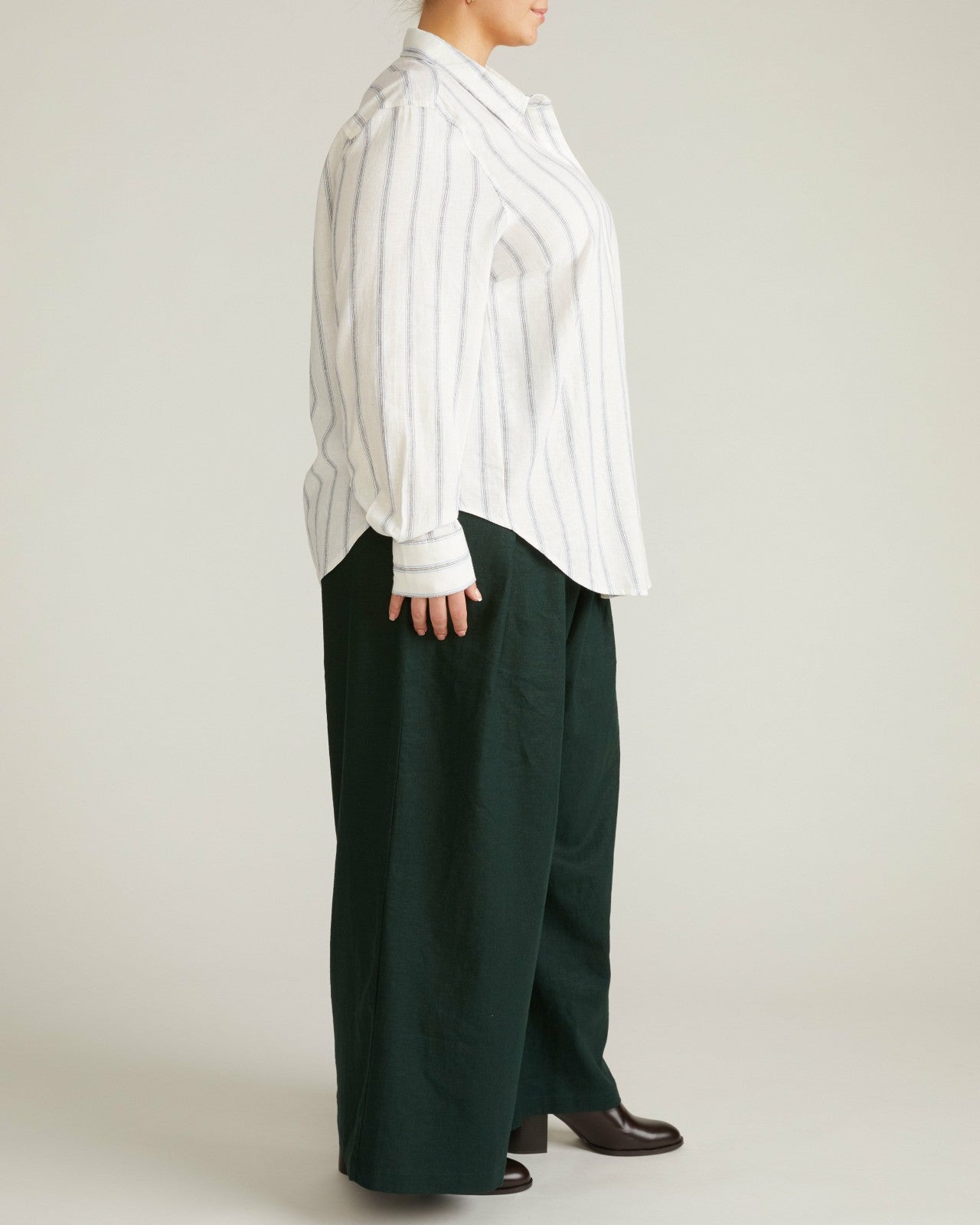 Universal Standard Elbe Popover Stretch Linen Blend Shirt - Mayfair Stripe