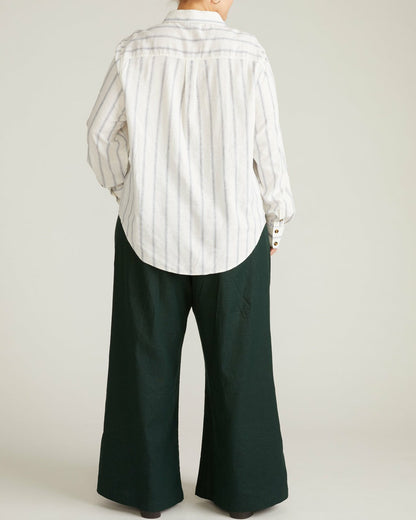 Universal Standard Elbe Popover Stretch Linen Blend Shirt - Mayfair Stripe