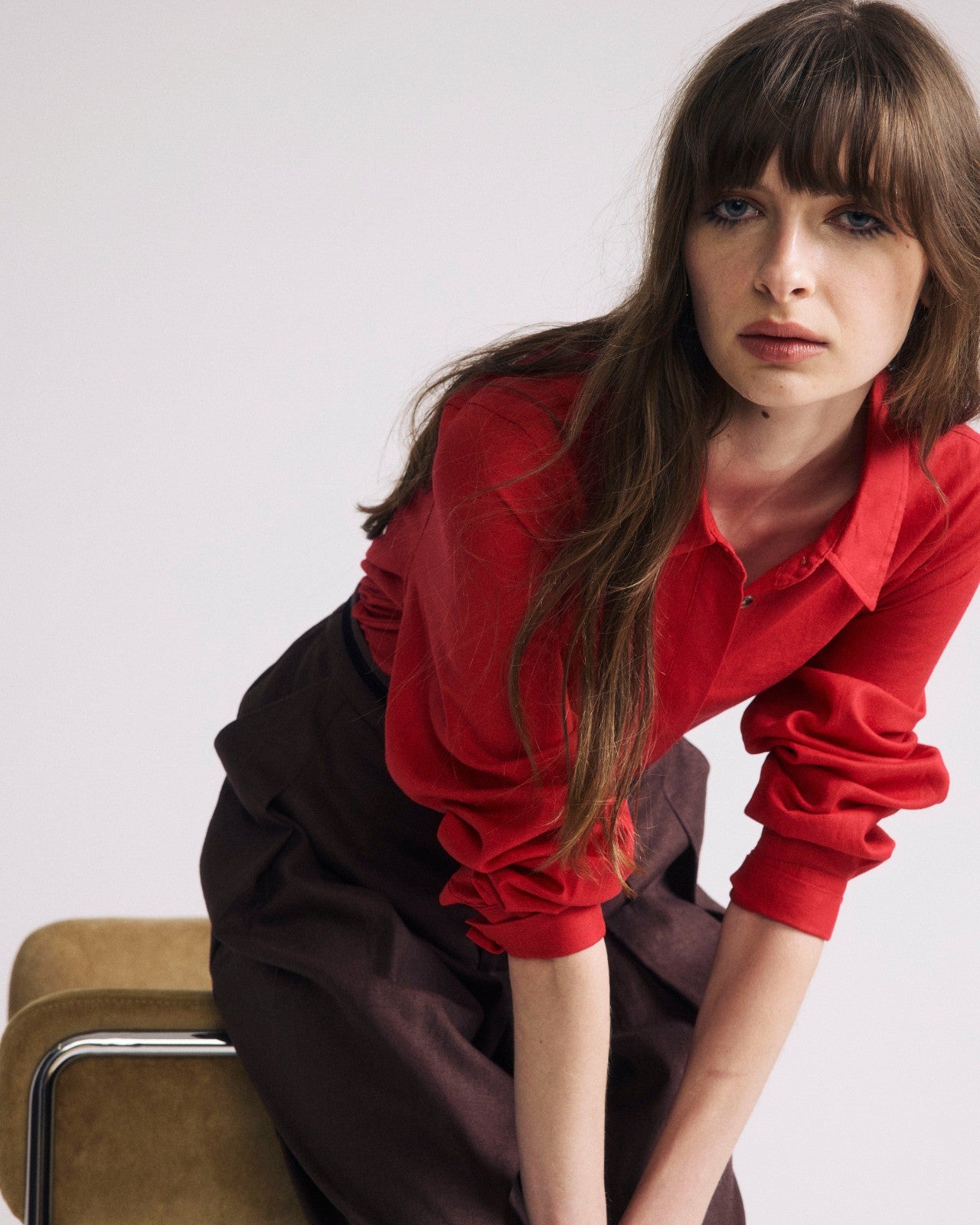 Universal Standard Elbe Popover Stretch Linen Blend Shirt - Brilliant Red