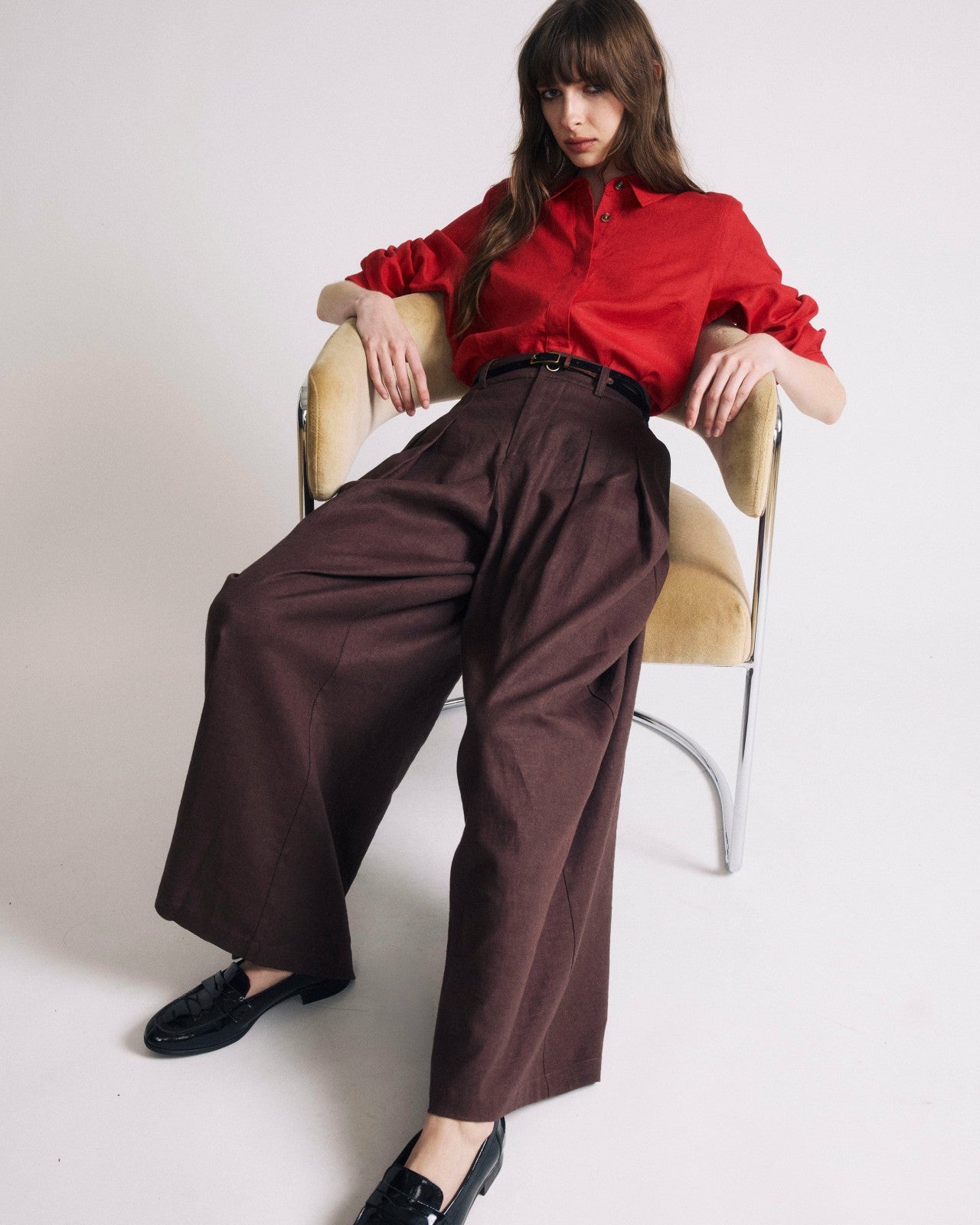 Universal Standard Elbe Popover Stretch Linen Blend Shirt - Brilliant Red