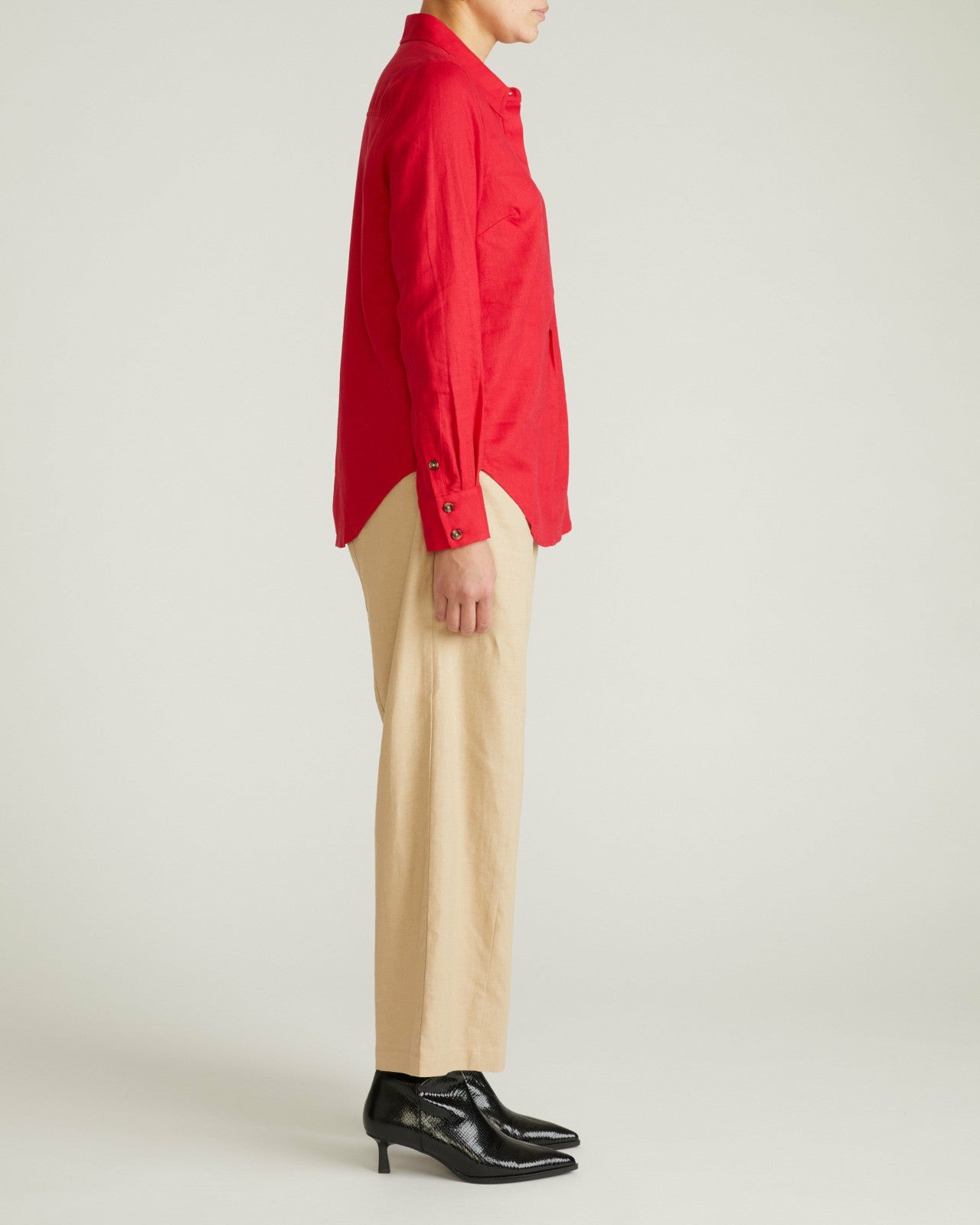Universal Standard Elbe Popover Stretch Linen Blend Shirt - Brilliant Red