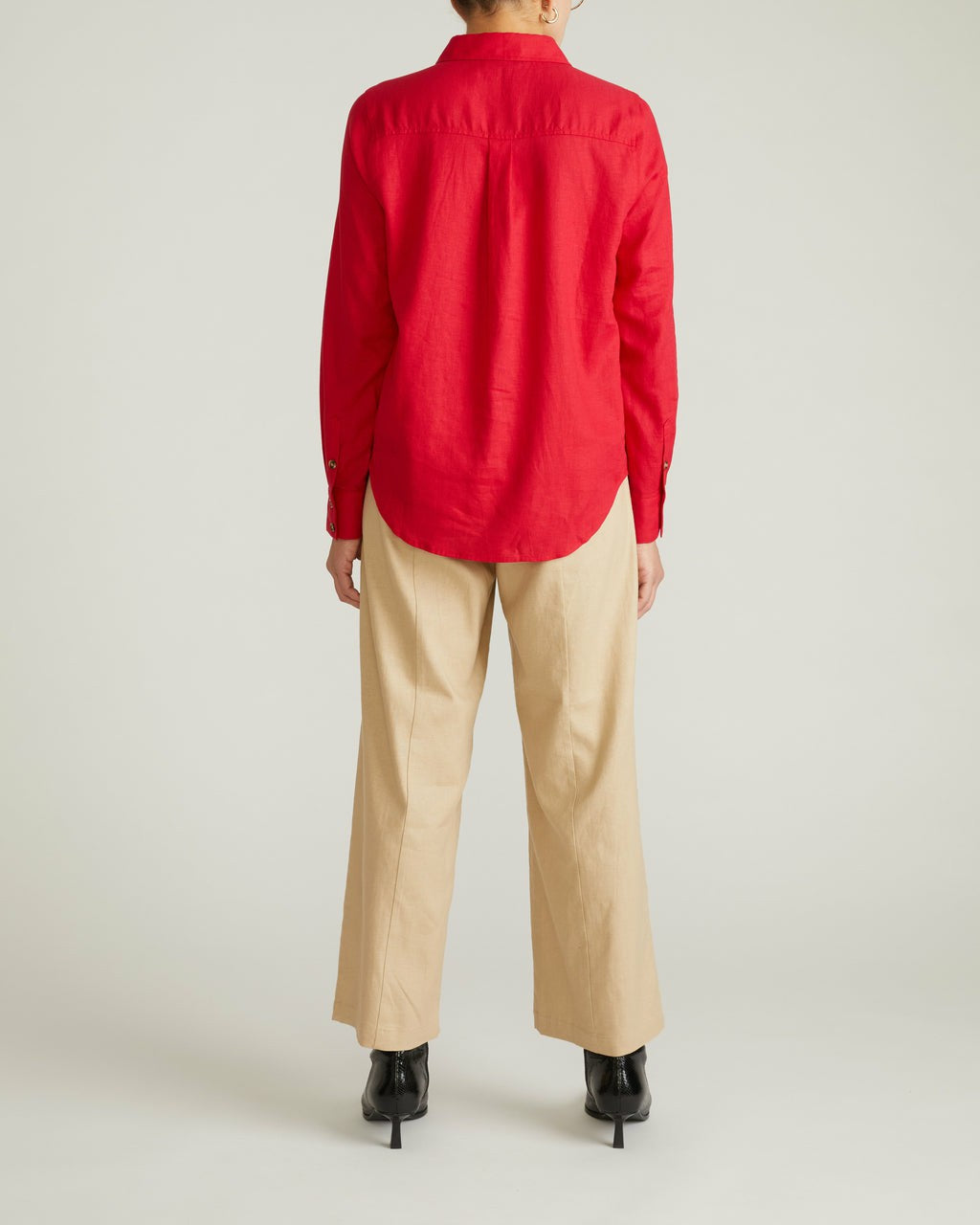 Universal Standard Elbe Popover Stretch Linen Blend Shirt - Brilliant Red