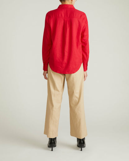 Universal Standard Elbe Popover Stretch Linen Blend Shirt - Brilliant Red