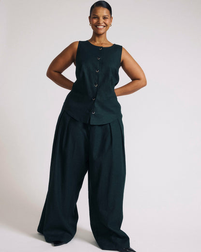 Universal Standard Palais Stretch Linen Blend Wide Leg Pant - Forest Green