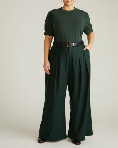 Universal Standard Palais Stretch Linen Blend Wide Leg Pant - Forest Green