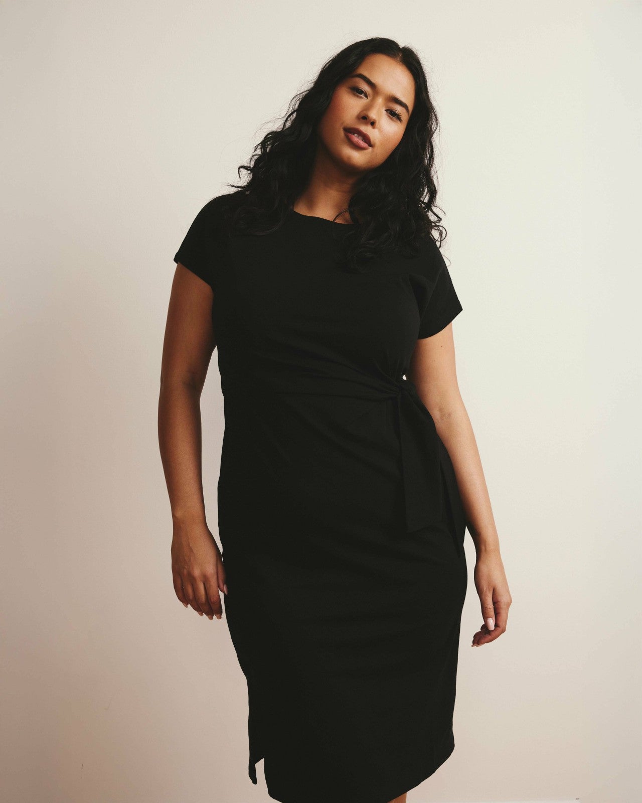 Universal Standard Crescent Breton Stripe Knot Dress - Solid Black