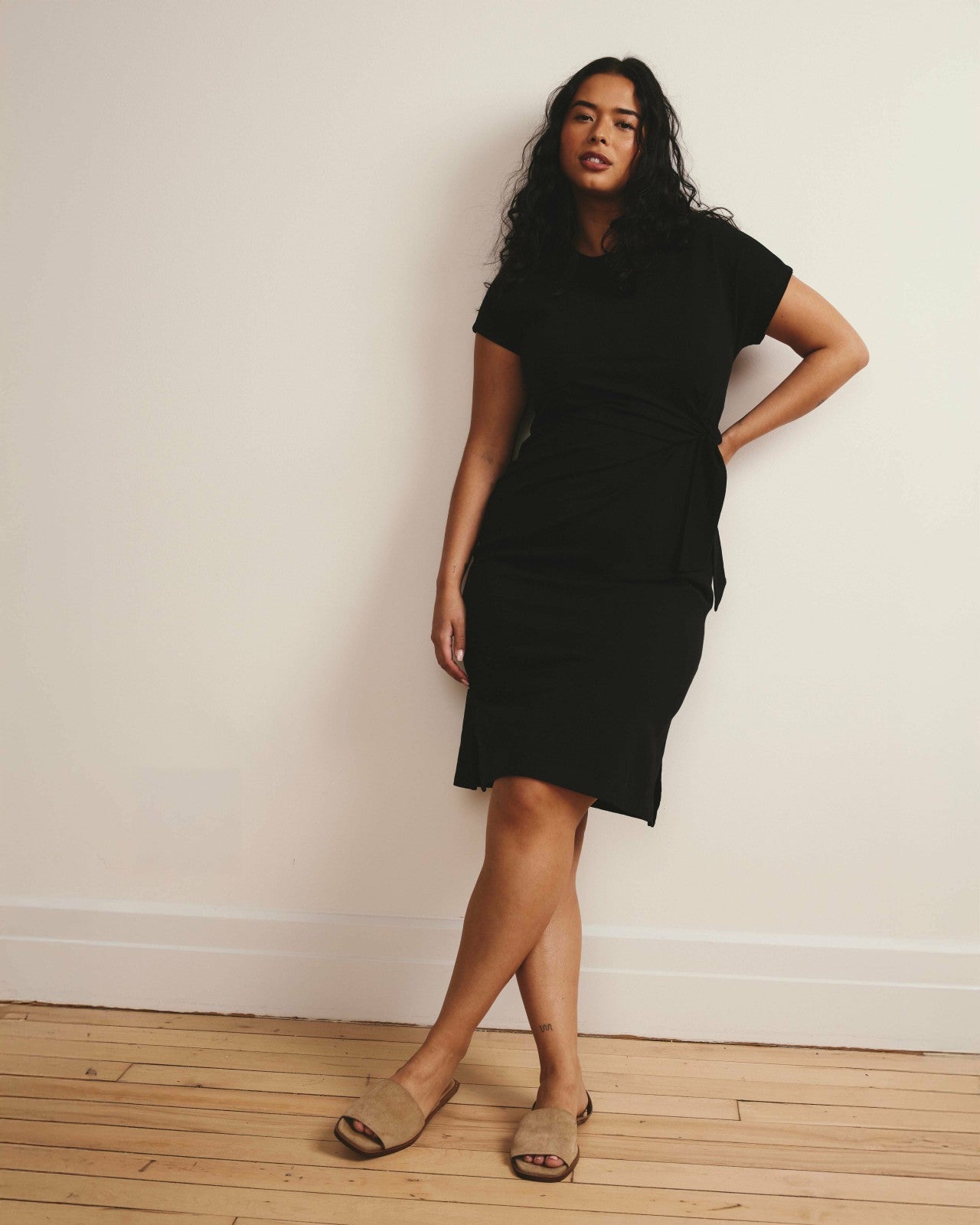 Universal Standard Crescent Breton Stripe Knot Dress - Solid Black