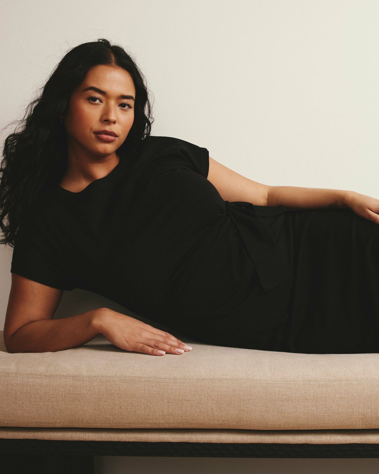 Universal Standard Crescent Breton Stripe Knot Dress - Solid Black