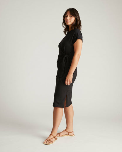Universal Standard Crescent Breton Stripe Knot Dress - Solid Black