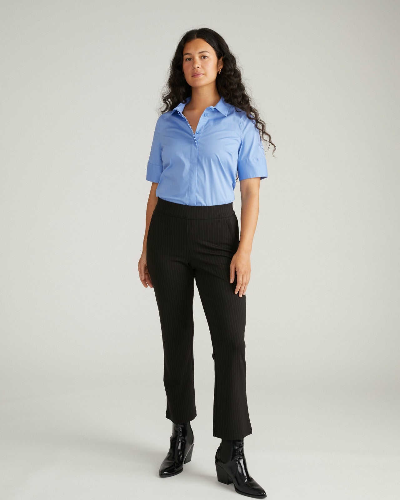 Universal Standard Amaya Ponte Kick Flare Pants - Slate Pinstripe