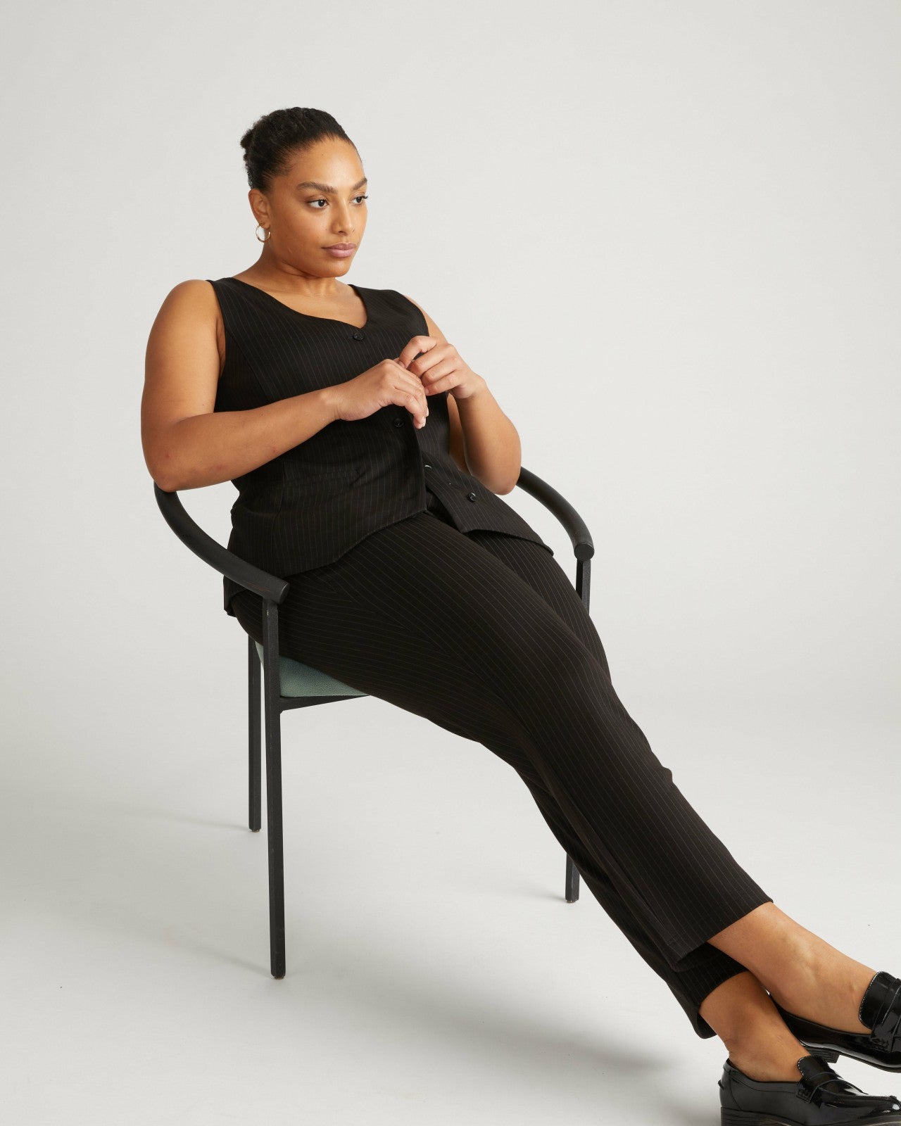 Universal Standard Long Cigarette Ponte Pants - Slate Pinstripe