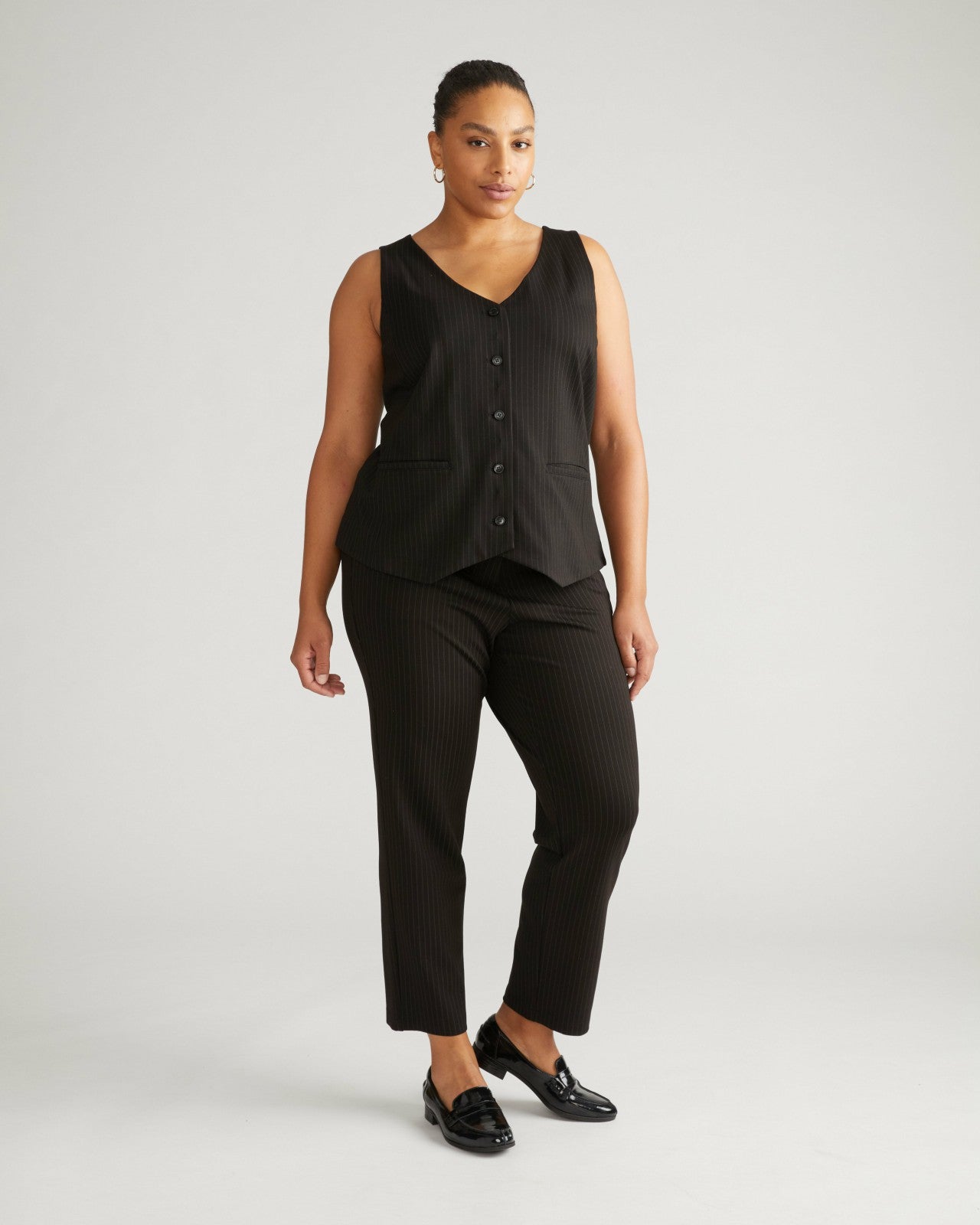 Universal Standard Long Cigarette Ponte Pants - Slate Pinstripe