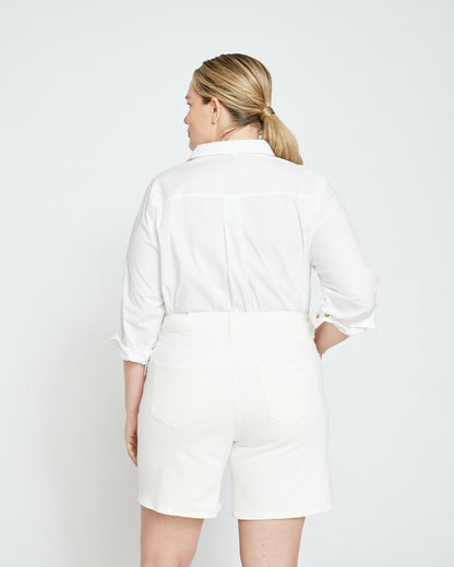 Universal Standard Katie High Rise Crossover Denim Shorts - White