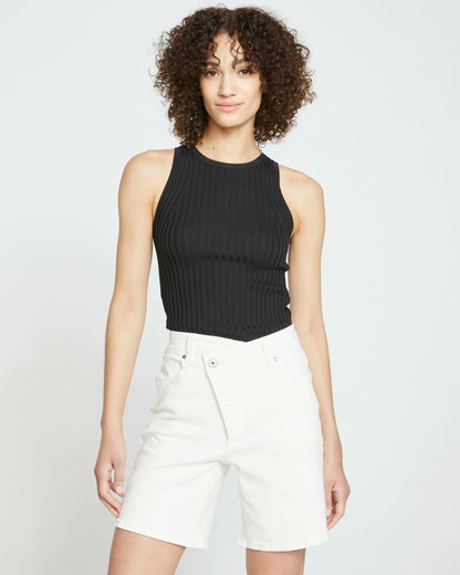 Universal Standard Katie High Rise Crossover Denim Shorts - White