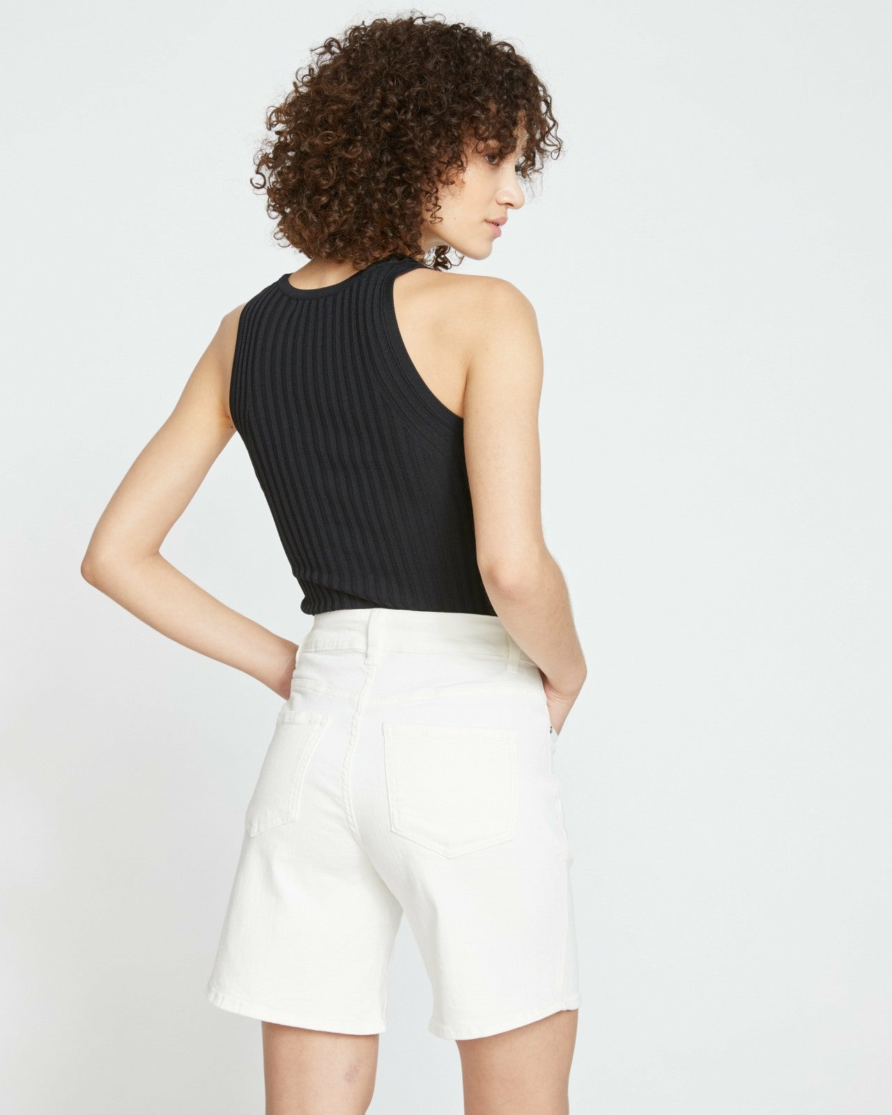 Universal Standard Katie High Rise Crossover Denim Shorts - White