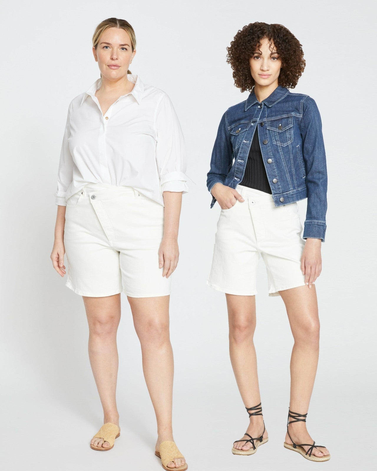 Universal Standard Katie High Rise Crossover Denim Shorts - White