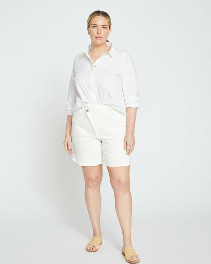 Universal Standard Katie High Rise Crossover Denim Shorts - White