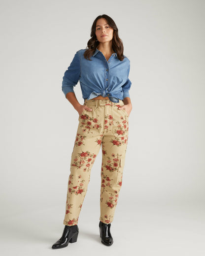 Universal Standard Karlee Stretch Cotton Twill Cargo Pants - Wild Flower Bouquet Print