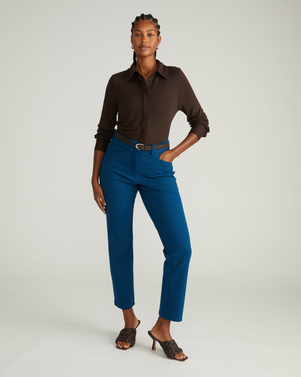 Universal Standard Long Cigarette Ponte Pants - Deep Teal