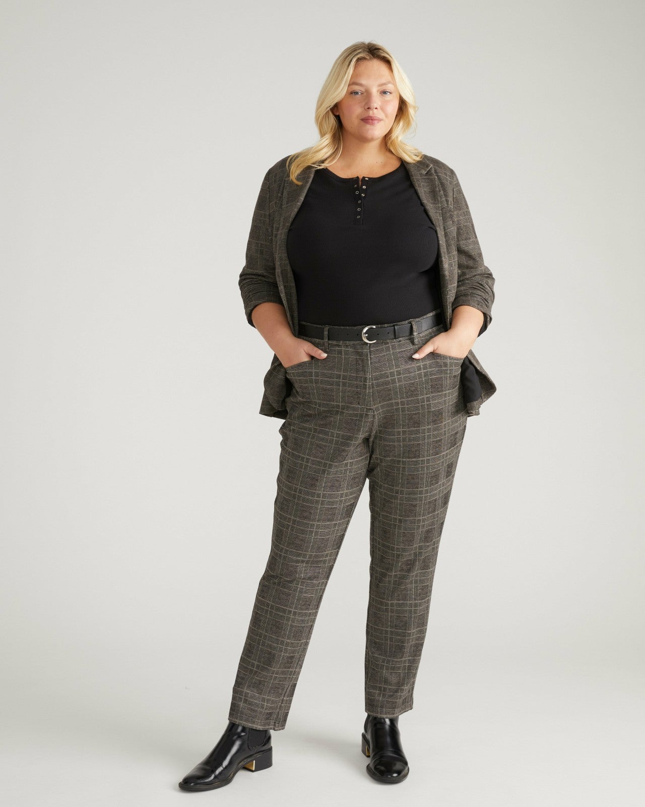 Universal Standard Long Cigarette Ponte Pants - British Plaid