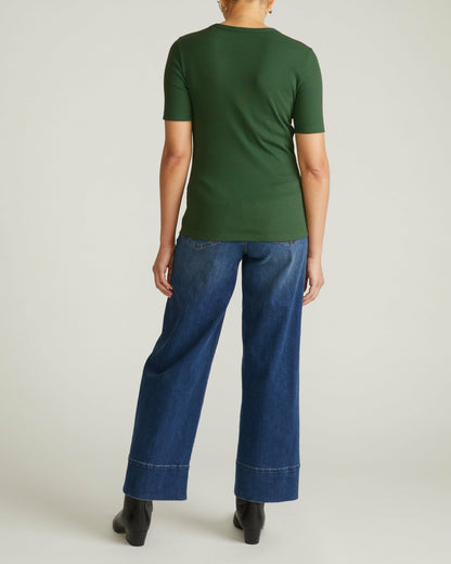 Universal Standard Henley Short Sleeve Ribbed Tee - Green Park
