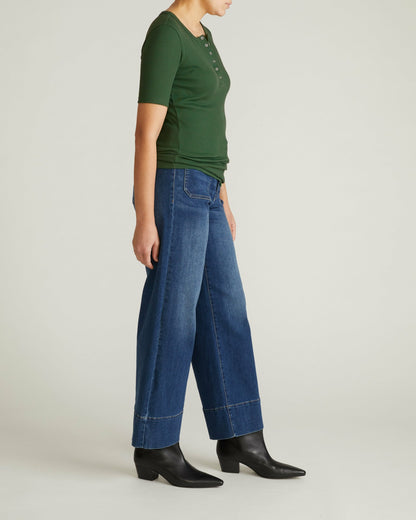 Universal Standard Henley Short Sleeve Ribbed Tee - Green Park