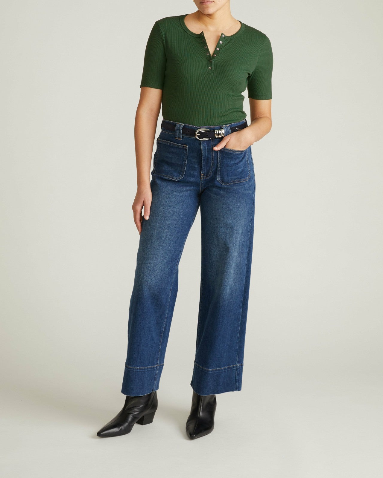 Universal Standard Henley Short Sleeve Ribbed Tee - Green Park