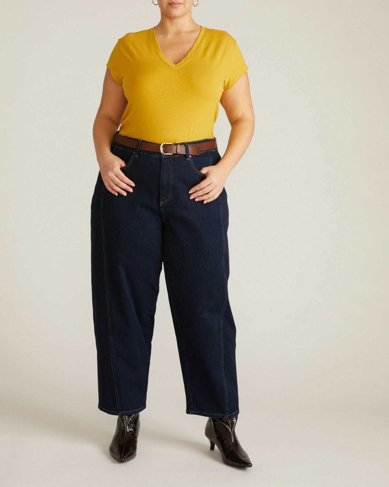 Universal Standard Ashley V Neck Cap Sleeve Tee - Yellow Ochre