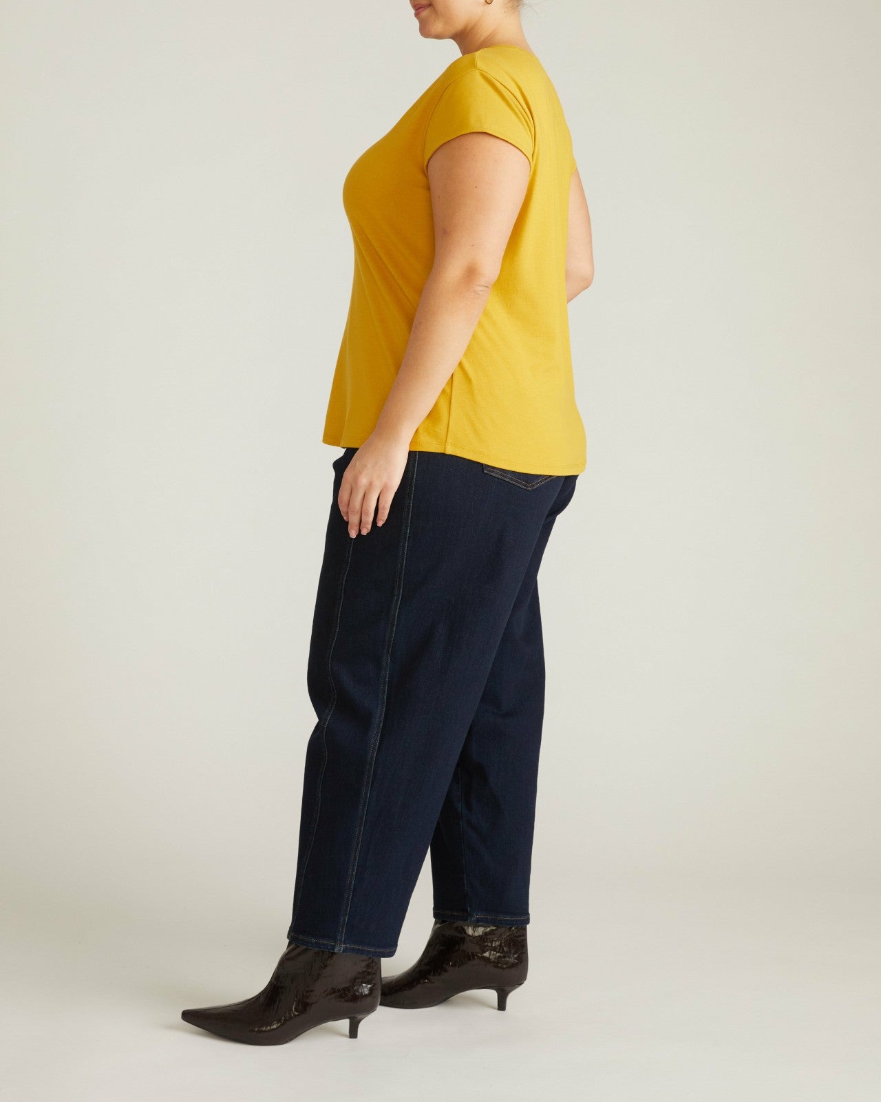 Universal Standard Ashley V Neck Cap Sleeve Tee - Yellow Ochre