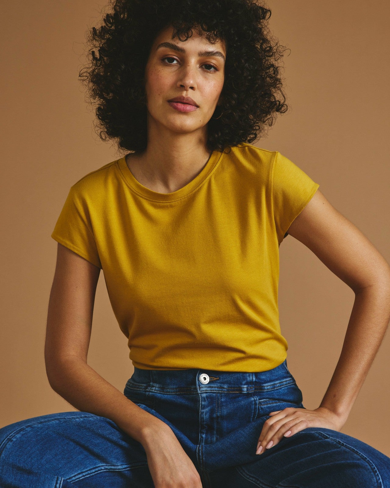 Universal Standard Ashley Cap Sleeve Tee - Yellow Ochre