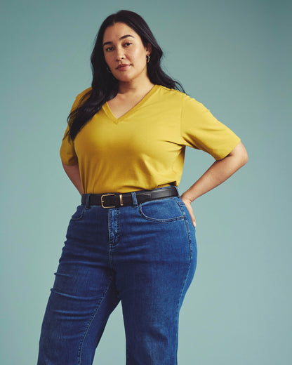 Universal Standard Maia Stovepipe Sleeve V Neck Tee - Yellow Ochre