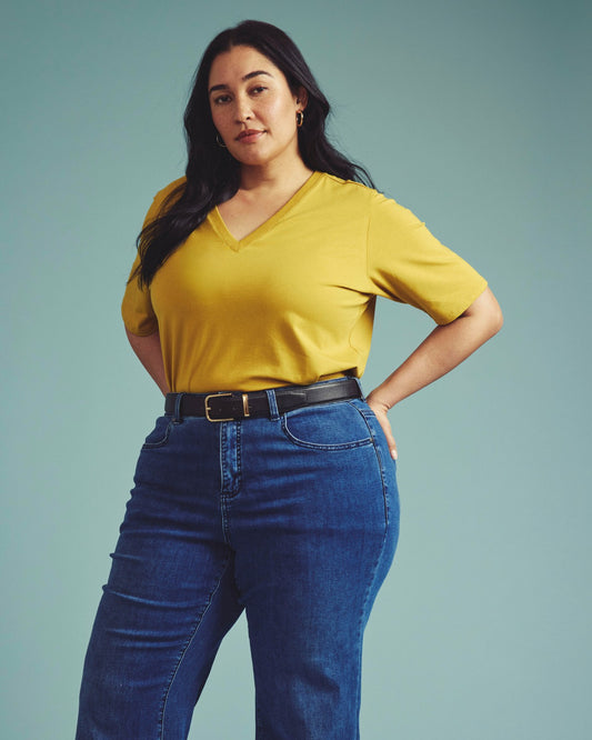 Universal Standard Maia Stovepipe Sleeve V Neck Tee - Yellow Ochre