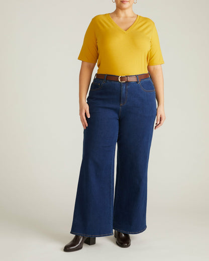 Universal Standard Maia Stovepipe Sleeve V Neck Tee - Yellow Ochre