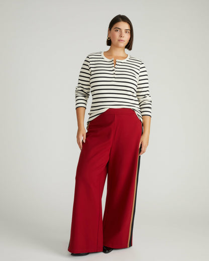 Universal Standard Henley Long Sleeve Ribbed Tee - Ecru/Black Stripe