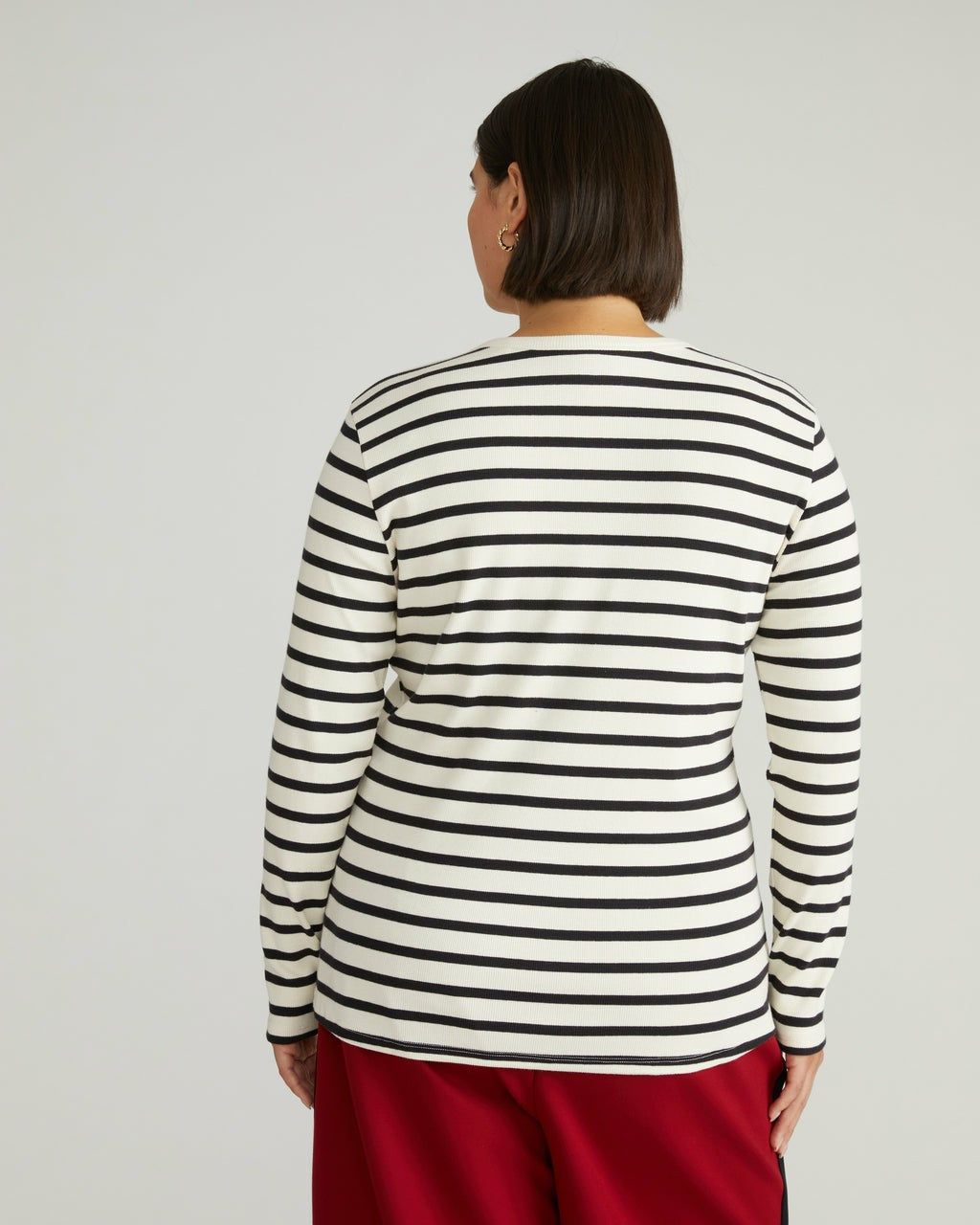 Universal Standard Henley Long Sleeve Ribbed Tee - Ecru/Black Stripe