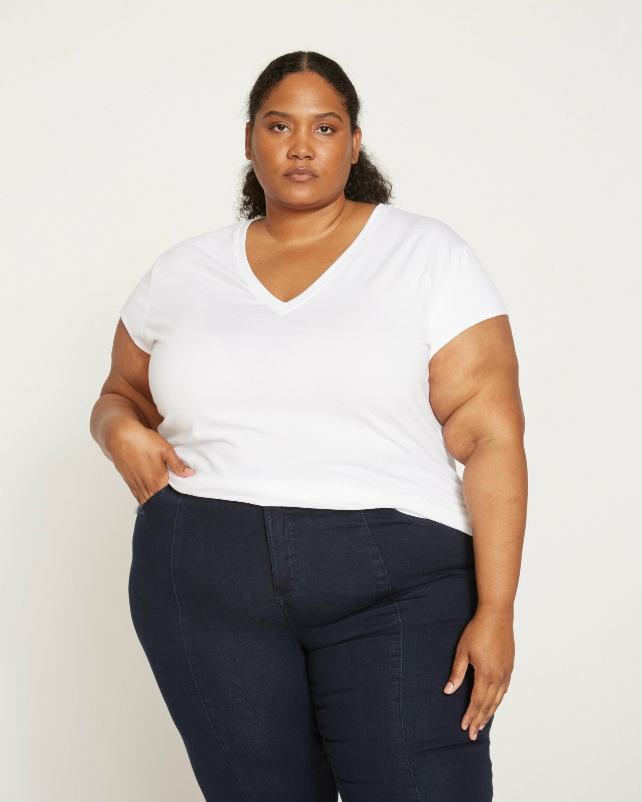 Universal Standard Ashley V Neck Cap Sleeve Tee - White