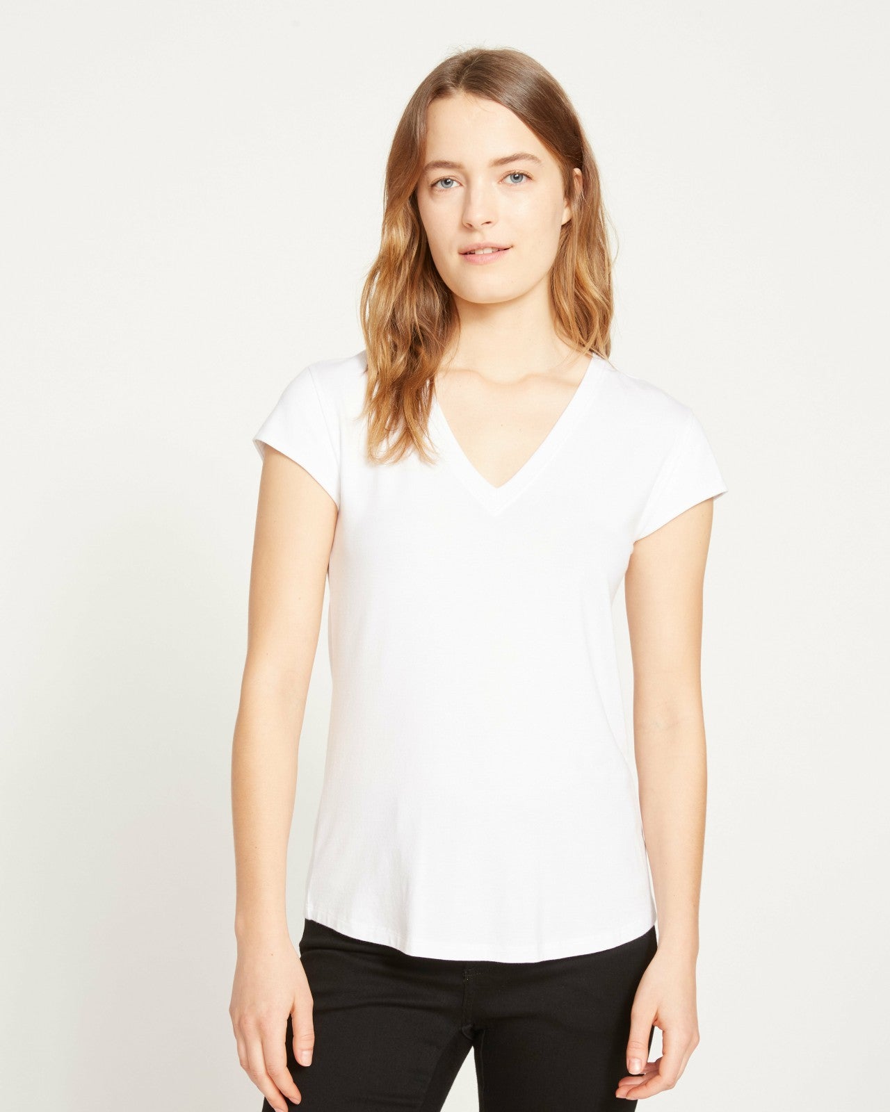 Universal Standard Ashley V Neck Cap Sleeve Tee - White