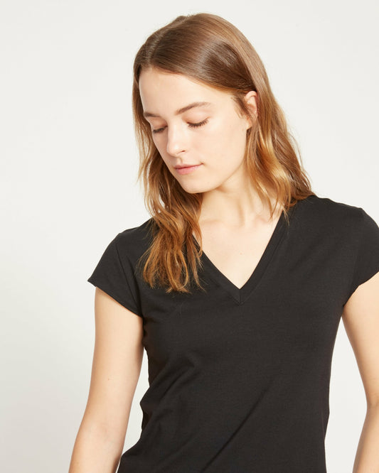 Universal Standard Ashley V Neck Cap Sleeve Tee - Black