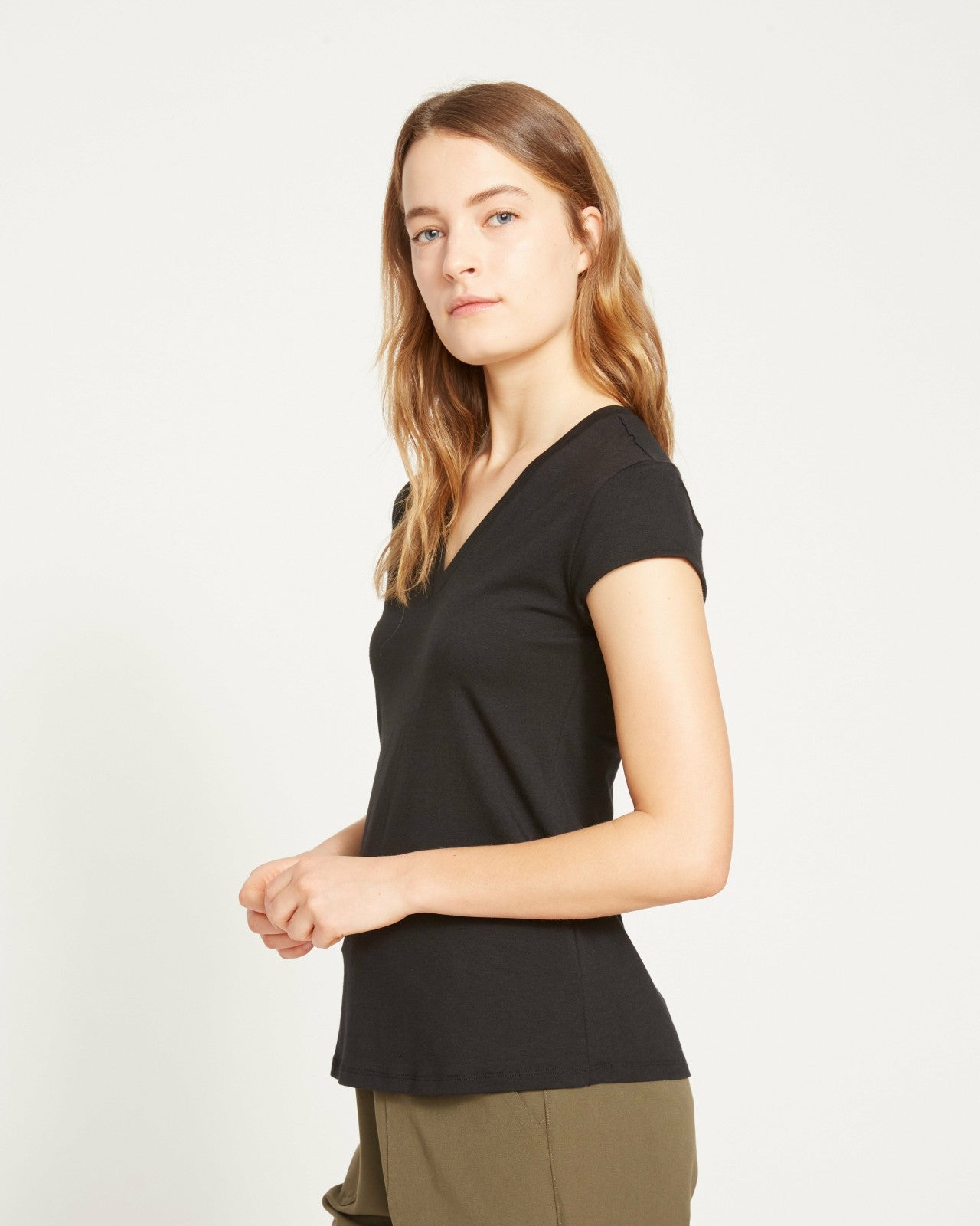 Universal Standard Ashley V Neck Cap Sleeve Tee - Black