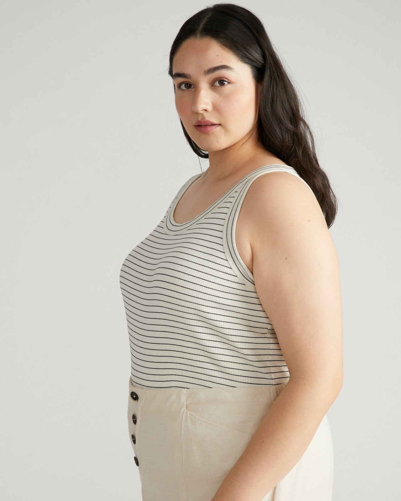 Universal Standard Roitfeld Ribbed Tank - Black Microstripe