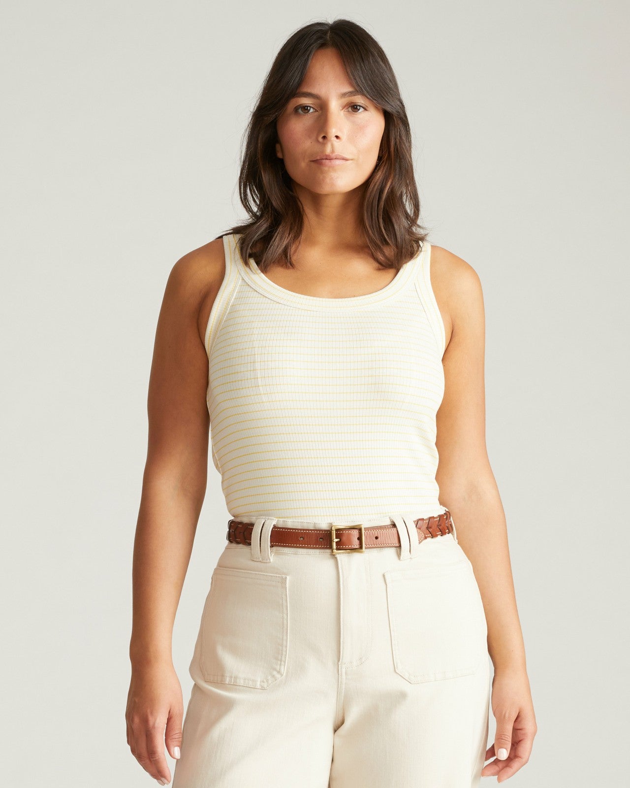 Universal Standard Roitfeld Ribbed Tank - Yellow Microstripe