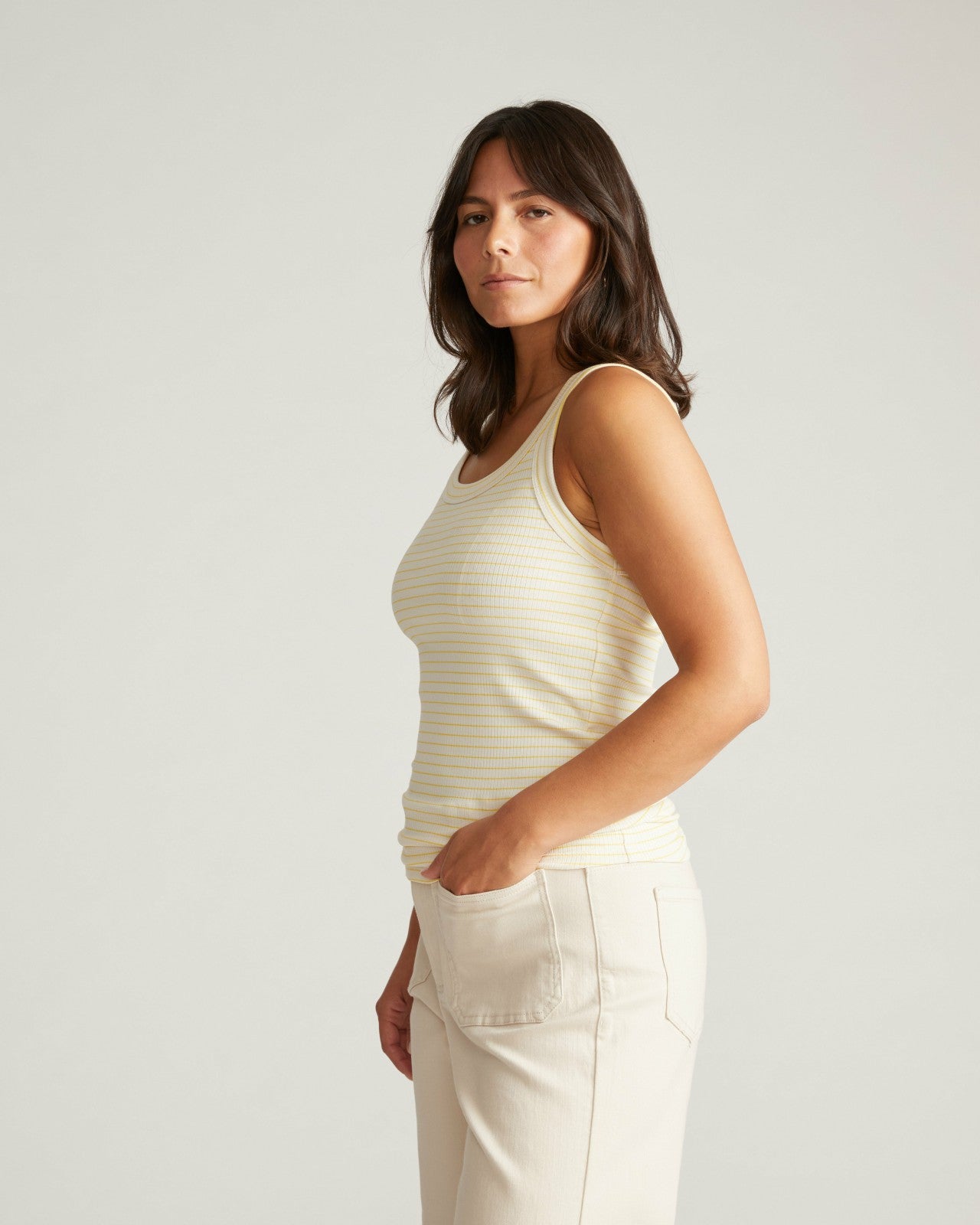 Universal Standard Roitfeld Ribbed Tank - Yellow Microstripe