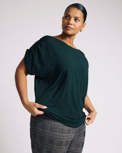 Universal Standard Helena Divine Jersey Gathered Tee - Forest Green
