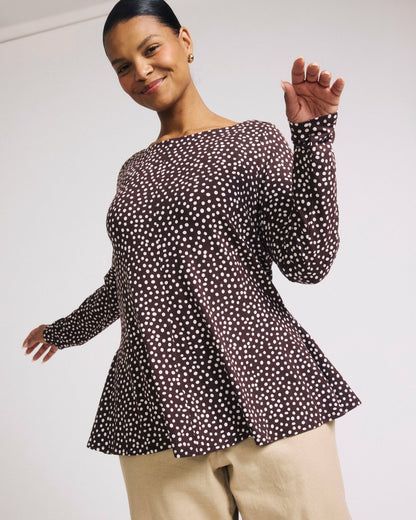 Universal Standard Cassandra Divine Jersey Top - Brown/White Dot Print