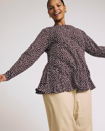 Universal Standard Cassandra Divine Jersey Top - Brown/White Dot Print
