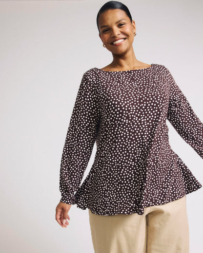 Universal Standard Cassandra Divine Jersey Top - Brown/White Dot Print