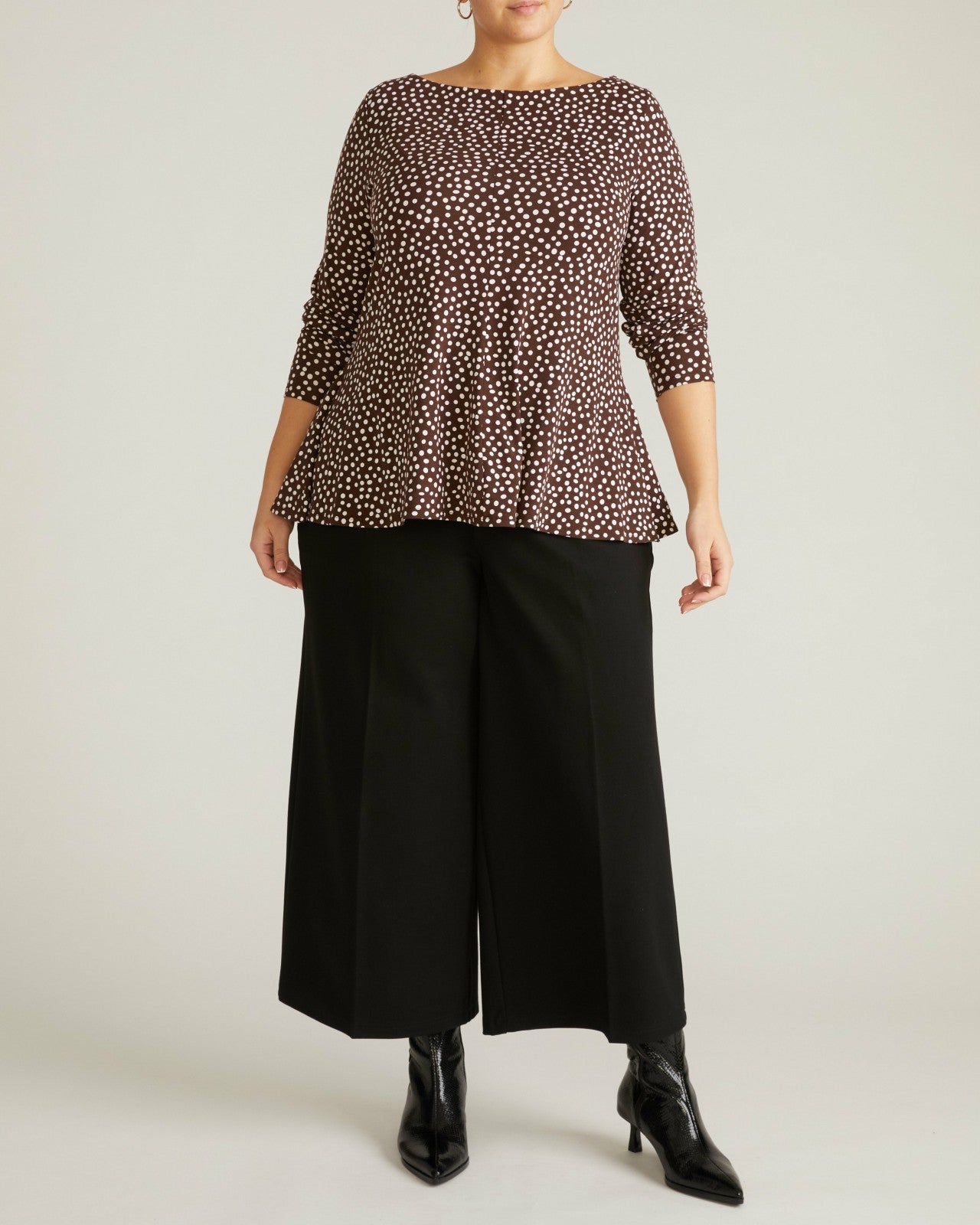 Universal Standard Cassandra Divine Jersey Top - Brown/White Dot Print