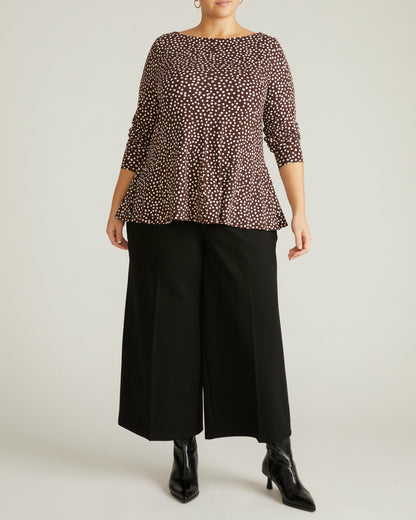 Universal Standard Cassandra Divine Jersey Top - Brown/White Dot Print