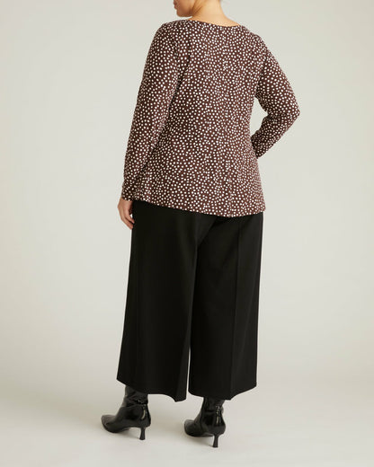 Universal Standard Cassandra Divine Jersey Top - Brown/White Dot Print